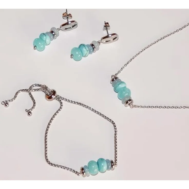 Tamaris Necklace, Kette mit bunten Natursteinen aus Edelstahl, Silber, Rolokette verstellbar bis 45 cm, wasserfest & hautfreundlich – Bild 3