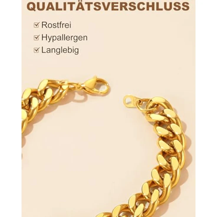 FindChic Gold Armband für Herren 12MM Breit, Kubanisches Glieder Link Armband, 21cm Länge, mit Geschenkbox – Bild 3