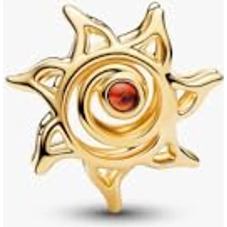 Pandora Moments Durchbrochene Sonne Charm 764625C01, vergoldeter Charm-Anhänger mit orangefarbenem Kristall – Bild 2