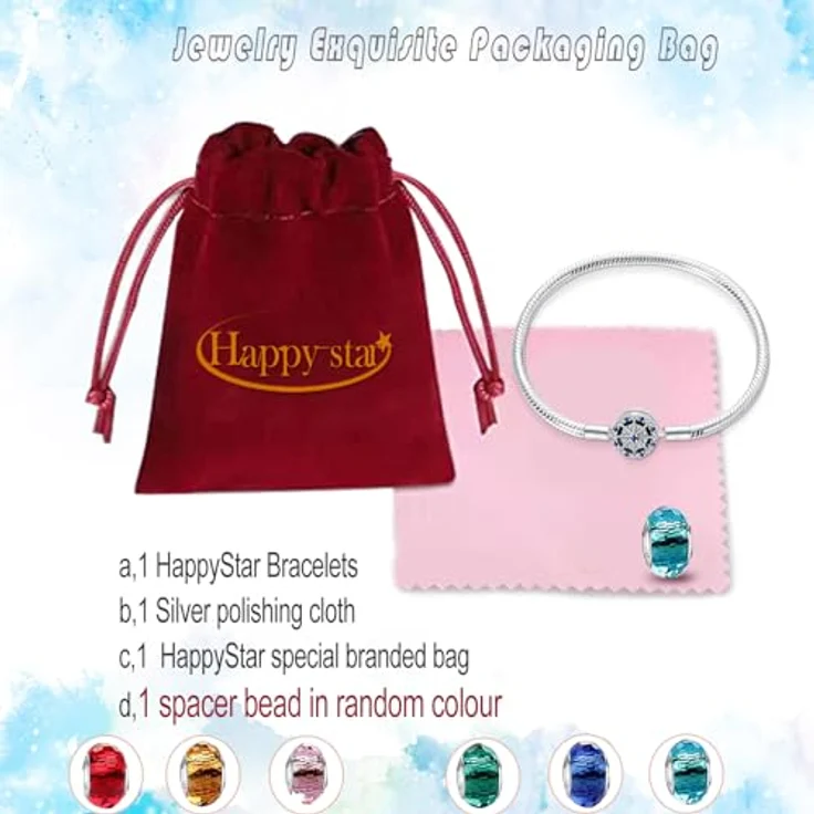 HappyStar Damen Armkette Silber 925, Armband für Beads Charms, kompatibel mit Pandora Charms, inklusive Geschenkbeutel und Abstandshalterperle – Bild 4