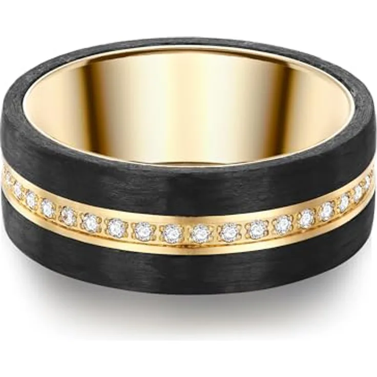 Trilani Damen-Ring Edelstahl gelbvergoldet, Zirkonia weiß im Brillantschliff, 8,3 mm breit, Bicolor-Optik, Verlobungsring, Ehering, Partnerring
