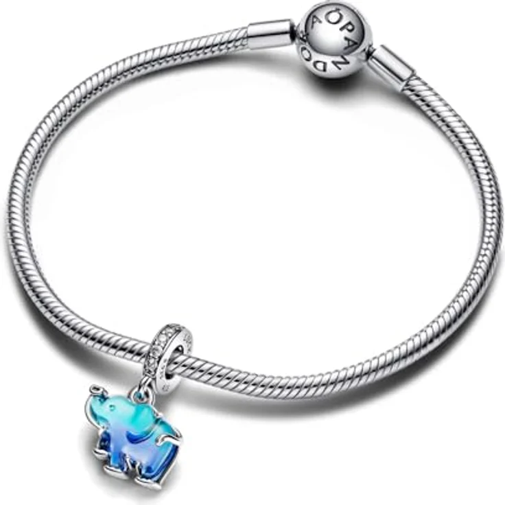 Pandora Charm-Einhänger 793339C01, Elefant aus Sterling-Silber mit Zirkonia und blauem Murano-Glas – Bild 2