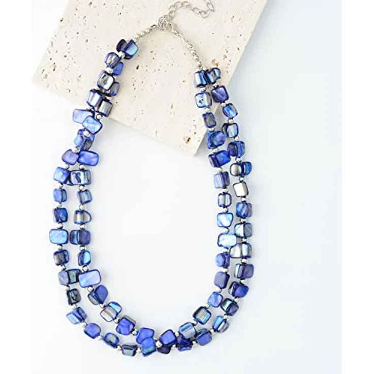 Bulinlin Boho Bunte Muschelkette Damen, Verstellbare Choker Halskette für Strand und Sommer, 43cm + 7cm Verlängerung, Blau – Bild 5