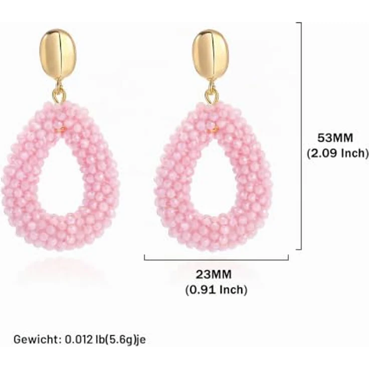 BREPINE Pink Boho Ohrringe, hängend aus Reisperlen, tropfenförmig, leicht, eleganter Schmuck für Damen, 2,09 Zoll Länge – Bild 4