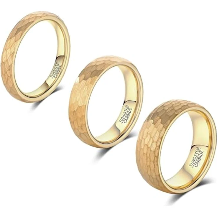 083BASE Wolframkarbid Ring – 4mm/6mm/8mm Breite, Hammerschlag-Design, Stahl oder Schwarz, Unisex Verlobungsring oder Partnerring – Bild 4