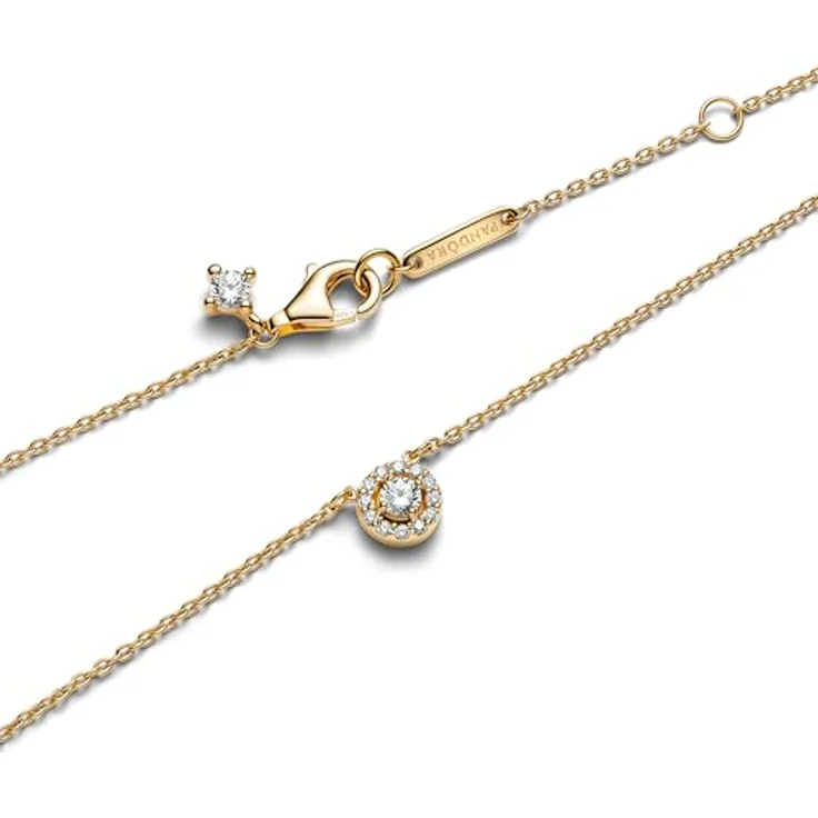 PANDORA Timeless Runder Pavé-Strahlenkranz-Anhänger Halskette aus Sterlingsilber mit vergoldeter Metalllegierung und Zirkonia, 363548C01-45 – Bild 3