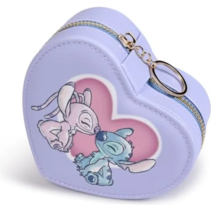 Disney Stitch & Angel Schmuckkästchen, herzförmige Reise-Schmuckschatulle mit Reißverschluss und zwei Fächern, offizielle Disney Verpackung – Bild 4