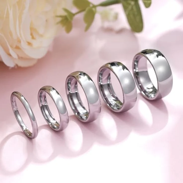 King Will Basic Wolfram-Ehering, 6mm hochglanzpoliert in Silber, gewölbt, für Damen und Herren, aus hochwertigem Wolframkarbid – Bild 3