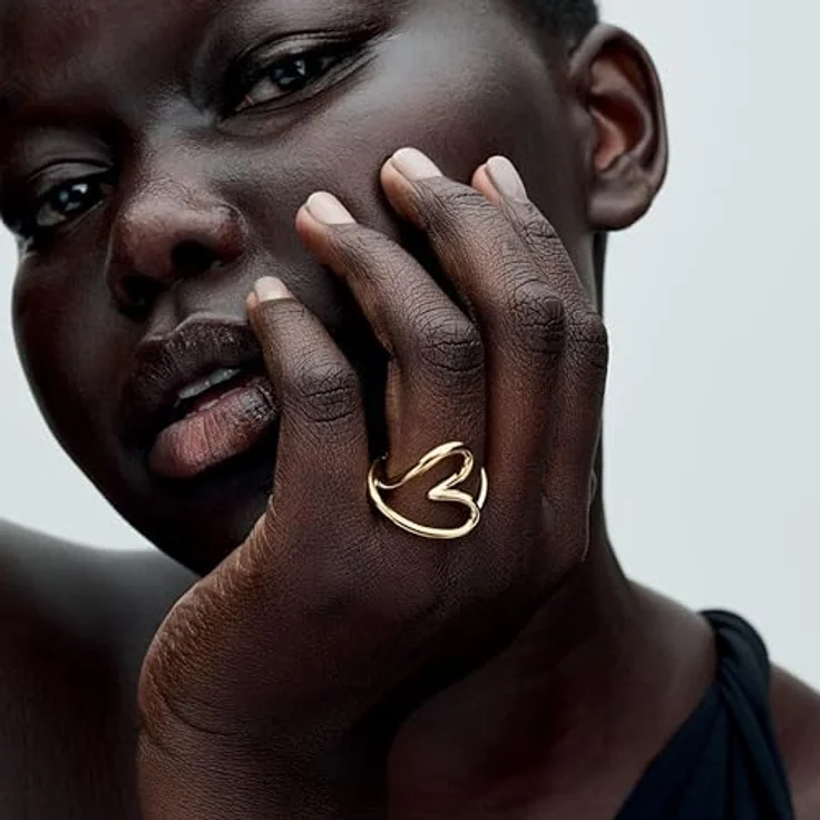 PANDORA Essence Organisch Geformtes Herz Ring aus Sterling Silber mit vergoldeter Metalllegierung, Größe: 58, modernes Design aus unvollkommenem Herzen – Bild 3