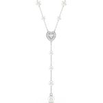 Swarovski Ariana Grande x Y-Halskette, Rhodinierte Damenhalskette mit Kristallperlen und Herz-Motiv in Klarem Pavé, Länge: 38-48 cm, Motivgröße: 1 x 1 cm