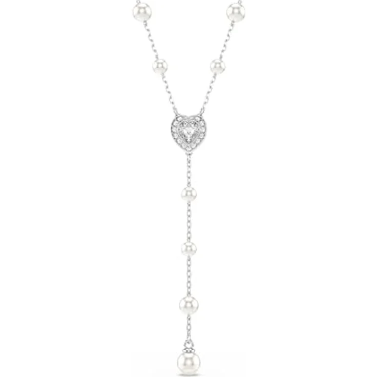 Swarovski Ariana Grande x Y-Halskette, Rhodinierte Damenhalskette mit Kristallperlen und Herz-Motiv in Klarem Pavé, Länge: 38-48 cm, Motivgröße: 1 x 1 cm – Bild 1