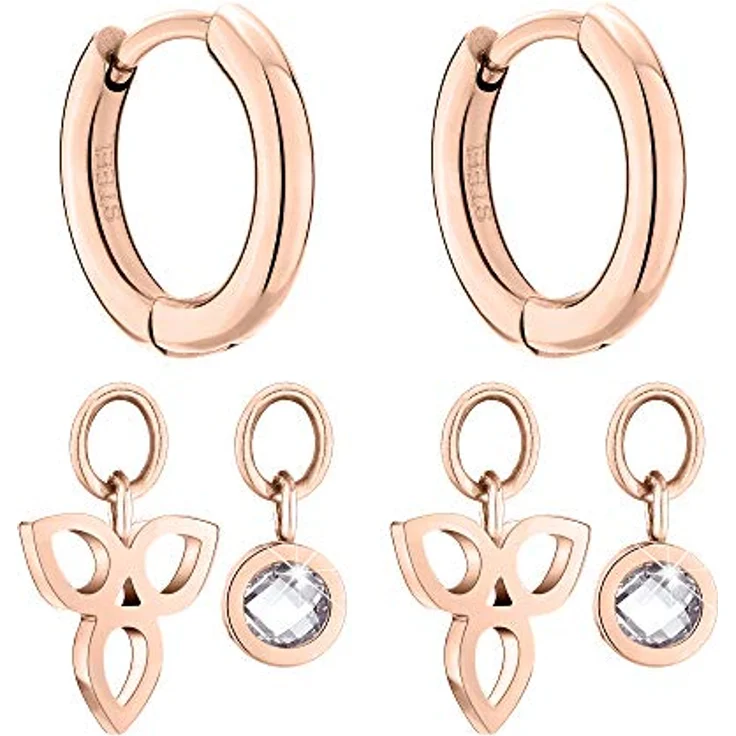 Tamaris Creolen TJ-0018-E-15, Edelstahl Ohrringe in Roségold mit weißen Zirkonia, 1,9 cm Länge, Klappringverschluss – Bild 3
