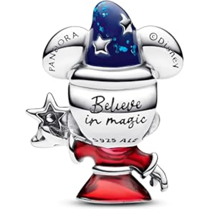 PANDORA Moments Disney Zauberlehrling Micky Charm, aus Sterling Silber mit Zirkonia, handverzierte Emaille-Details, kompatibel mit Moments, 792954C01 – Bild 2