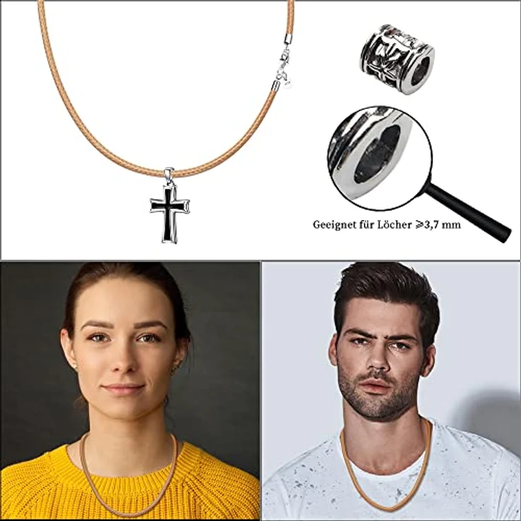 Viwind Lederkette, 925 Silber Verschluss, geflochten, Kunstleder, 2.5mm breit, unisex, 60cm, khaki, für Anhänger – Bild 5