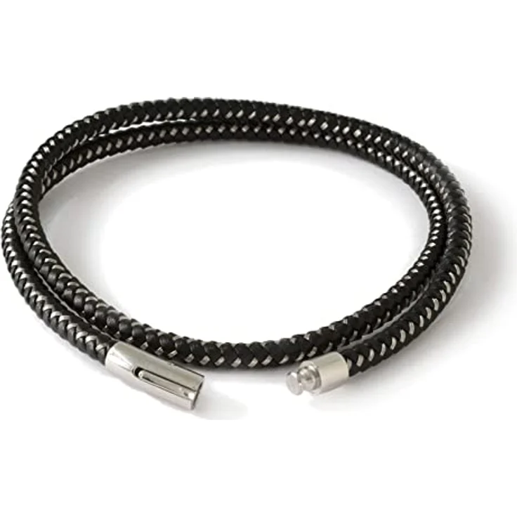 Fly Style Halskette Armband, geflochtenes Kunstleder in schwarz mit Edelstahlverschluss, Herren Kette, Länge: ca. 23 cm, Stärke: 6 mm – Bild 3
