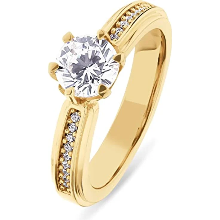 JETTE Damenring 925er Silber mit 19 Zirkonia, Gelbgold, 3,7 mm – Bild 1