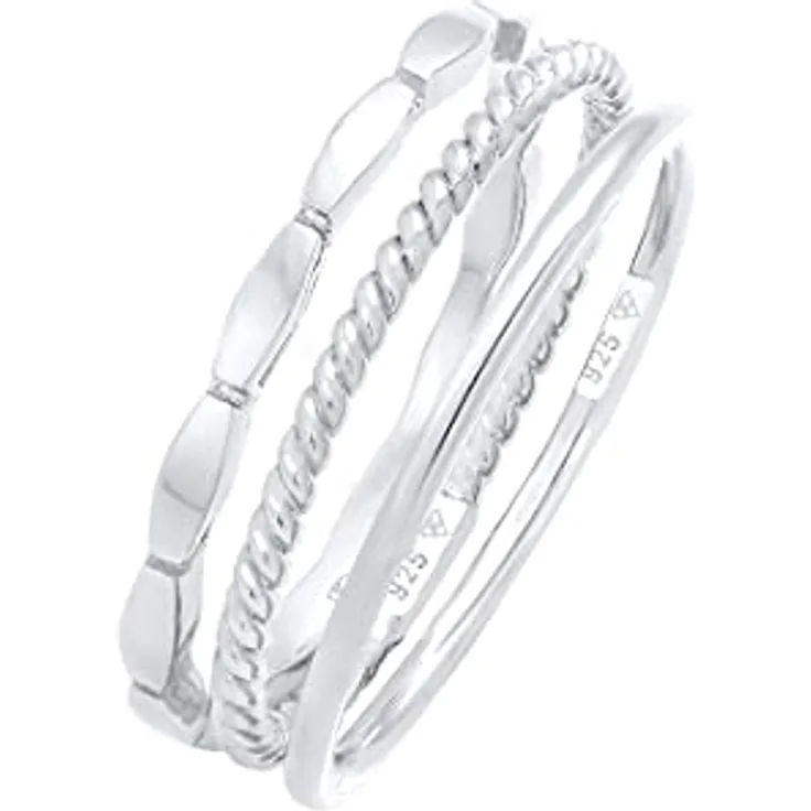 Elli Ring Damen Band Stacking Trio, Basic Minimal Zeitlos aus 925 Sterling Silber, Handgefertigt, Anlaufgeschützt