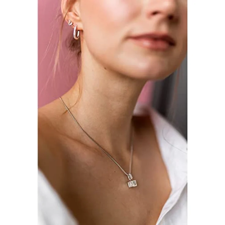 JETTE Creolen LUNA 88160894, Silber mit 14 Zirkonia-Steinen, elegante rechteckige Form – Bild 6
