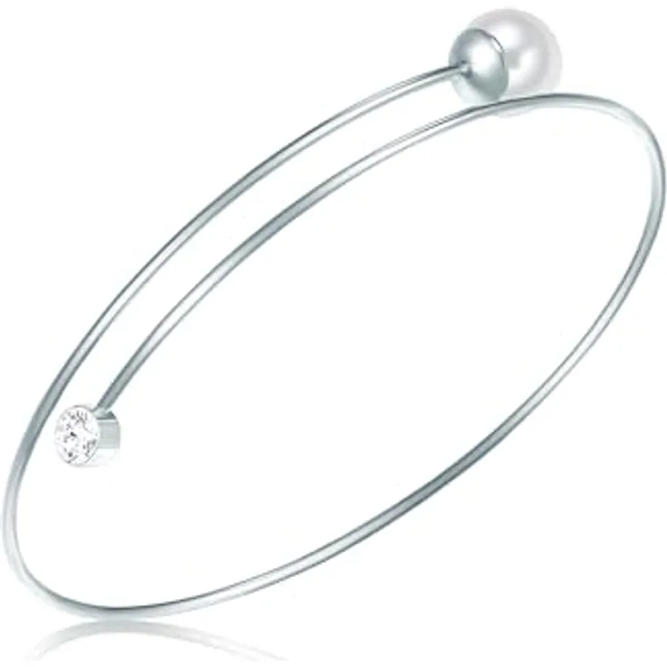 Lulu & Jane Damen Armband aus Messing mit Muschelkernperle und Glaskristall, silber, Länge 16-22 cm