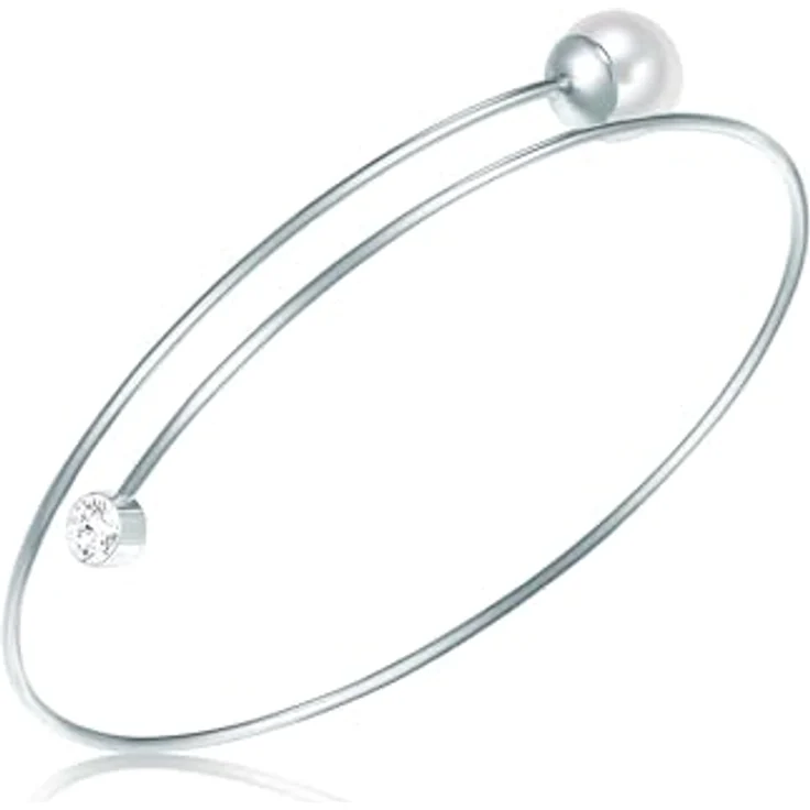 Lulu & Jane Damen Armband aus Messing mit Muschelkernperle und Glaskristall, silber, Länge 16-22 cm – Bild 1