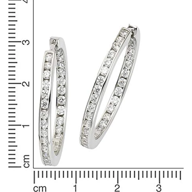 Celesta Klappcreole Ohrringe 925 Sterling Silber mit 62 weißen Zirkoniasteinen, Damen-Ohrschmuck im Geschenketui – Bild 2