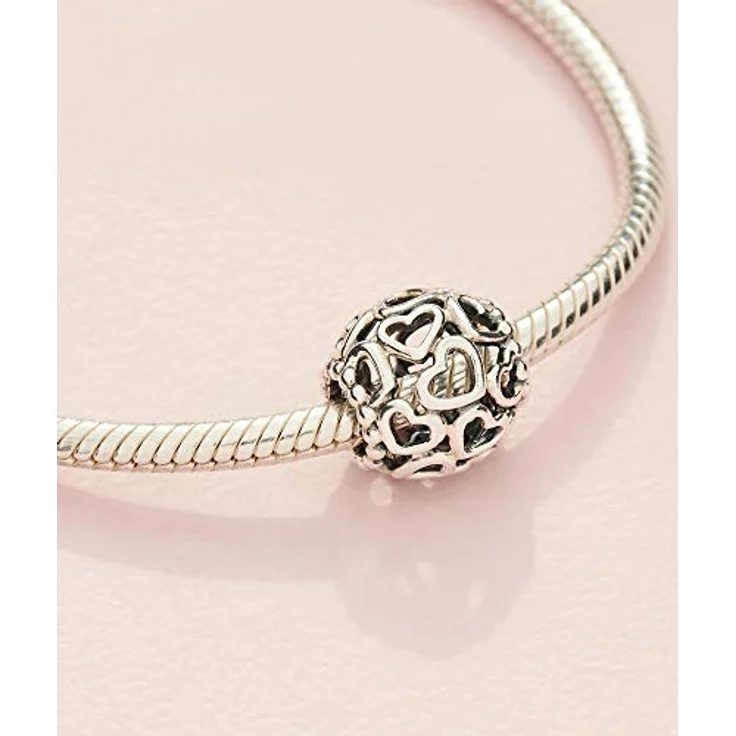 PANDORA All Over-Herzen Charm, Sterling-Silber mit offenen Herzmotiven, 11 x 11 x 10,7 mm – Bild 4