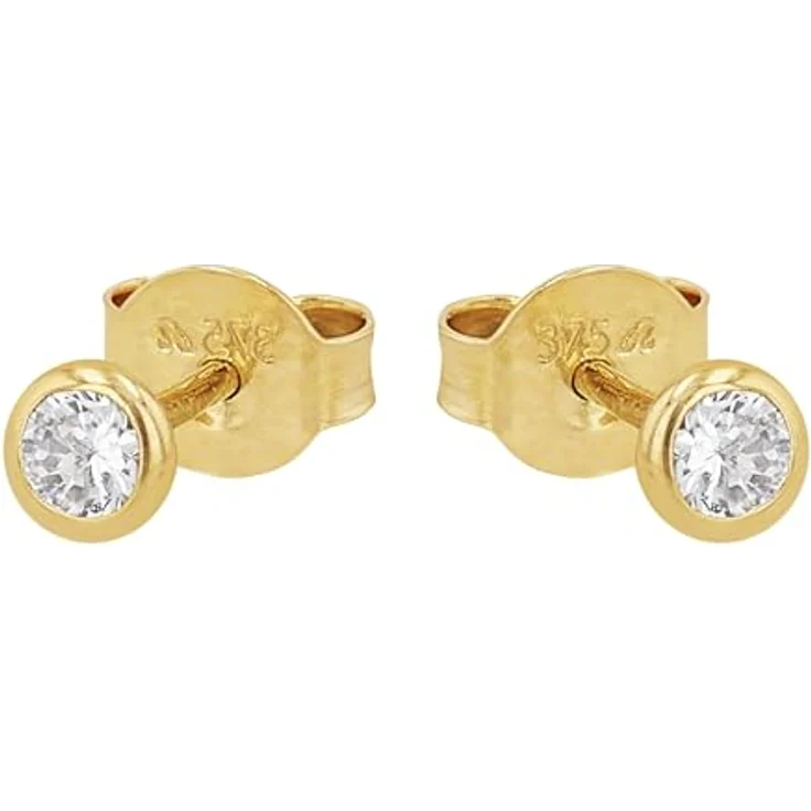 Amor Paar Ohrstecker, 375 Gold mit weißen Zirkonia Steinen, filigranes Design – Bild 3