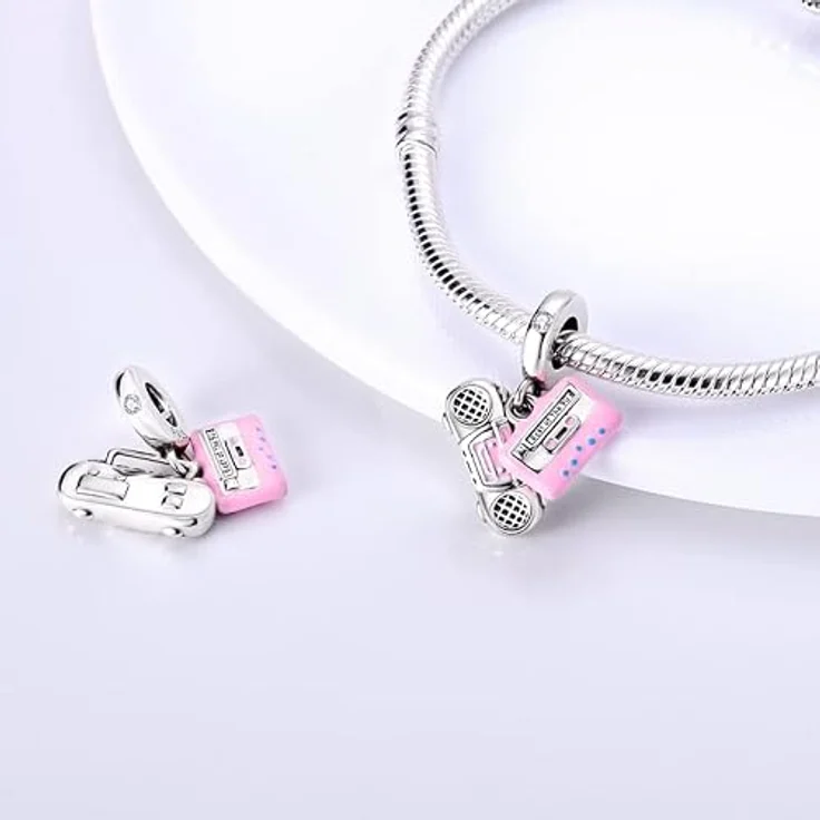 TINSLO Charm Anhänger Damen 925 Sterling Silber, kompatibel mit Pandora Armband und Halskette, Zirkonia-Steine – Bild 2