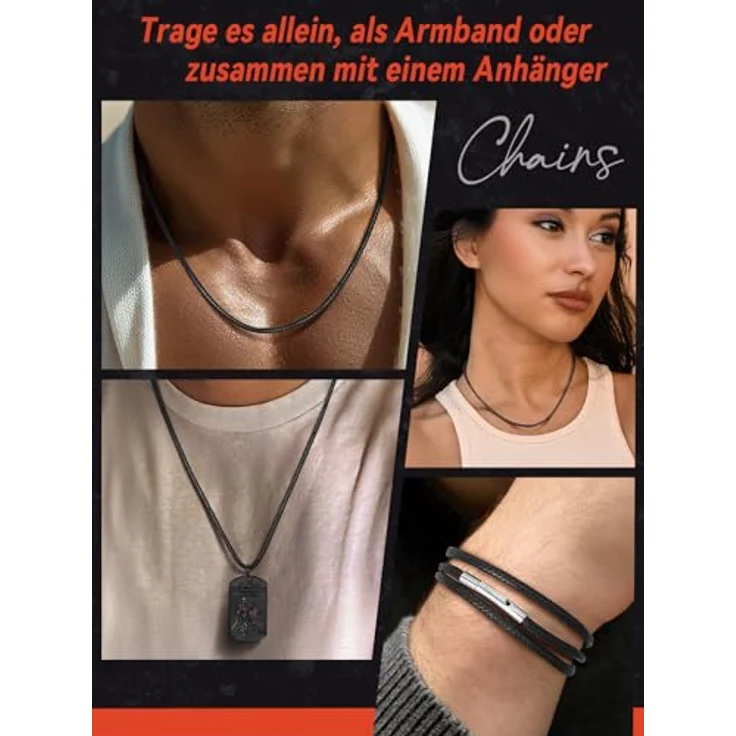 FaithHeart 2MM Lederband 40CM, Kunstleder Halskette für Anhänger in Schwarz/Braun, verstellbares Choker mit Edelstahlverschluss, ideal als Geschenk für Damen und Herren – Bild 2