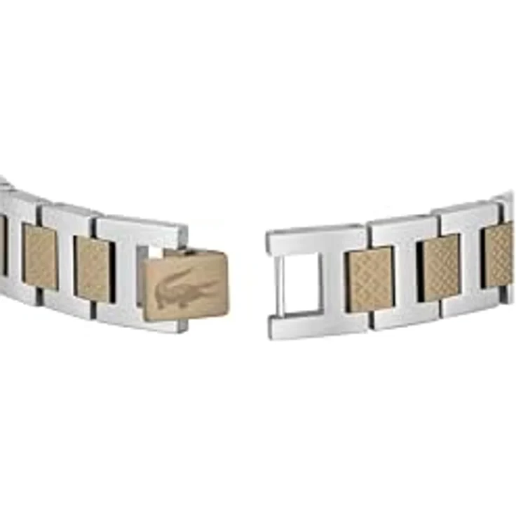 Lacoste Metropole Gliederarmband für Herren, Edelstahl mit khaki-plattiertem Stahl, 190 mm, H-Link-Design, sicherer Klappverschluss – Bild 2
