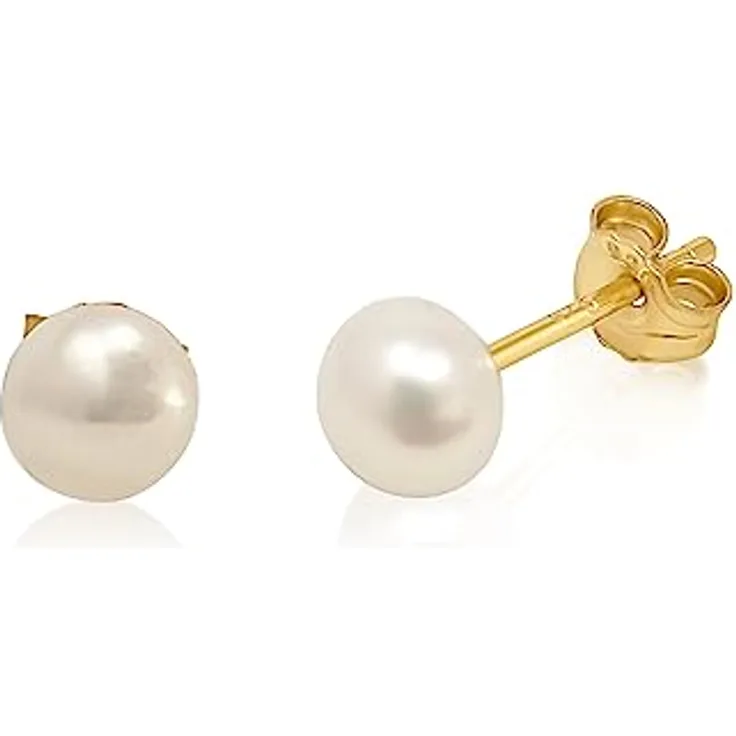 Mary & Jules Gold Perlenohrringe – 925 Sterling Silber vergoldet mit 7 mm echten Süßwasserperlen, recyceltes Silber, hautfreundliche Ohrstecker für Damen & Mädchen