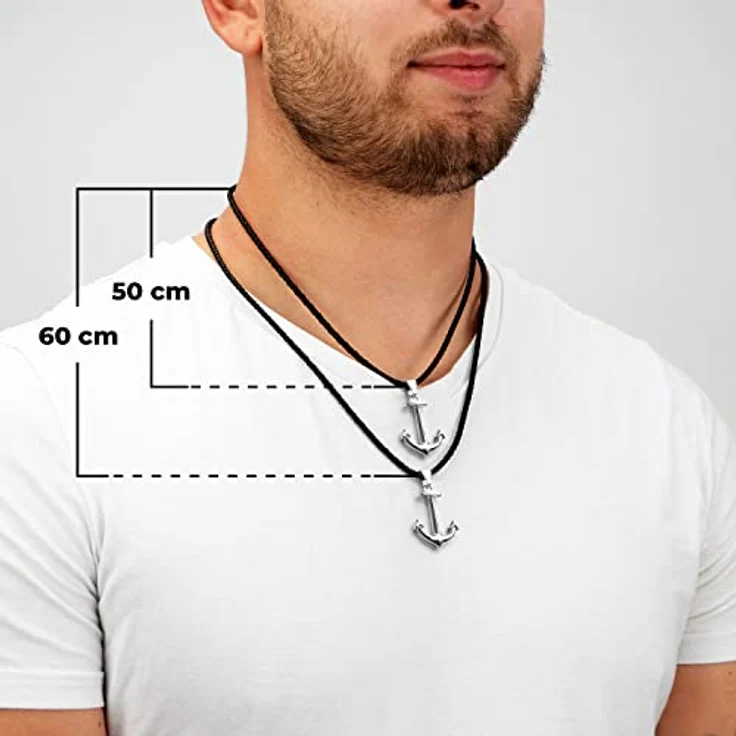 SERASAR Lederkette Herren mit Anker Anhänger, 60cm Echtleder Silber, Geschenkbox für Männer – Bild 4