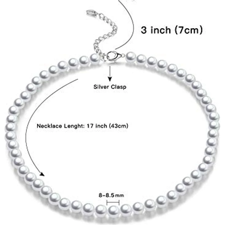 Bulinlin Damen Choker Halskette mit Muschel- und Perlenstrang, 8mm weiße Perlen, Geschenk in Geschenkbox – Bild 5