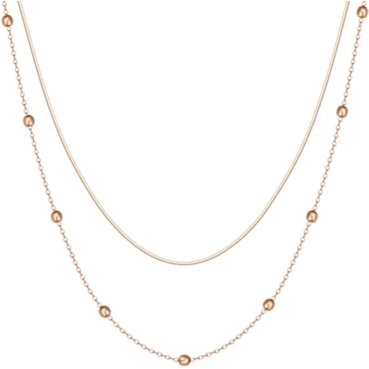 Happiness Boutique Mehrreihige Vergoldete Halskette, Filigrane Layering Kette aus Edelstahl in Roségold, verstellbare Länge 40-44 cm + 7 cm Verlängerung, anlaufgeschützt und wasserfest