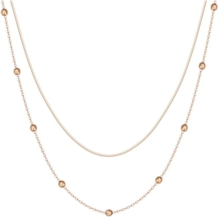 Happiness Boutique Mehrreihige Vergoldete Halskette, Filigrane Layering Kette aus Edelstahl in Roségold, verstellbare Länge 40-44 cm + 7 cm Verlängerung, anlaufgeschützt und wasserfest – Bild 1
