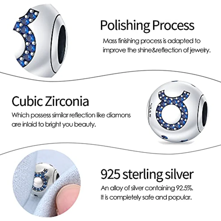 TINSLO Charm Anhänger Sternzeichen für Armband, 925 Sterling Silber mit Zirkonia, 12 Sternbilder, kompatibel mit Pandora Armband und europäischen Halsketten – Bild 4