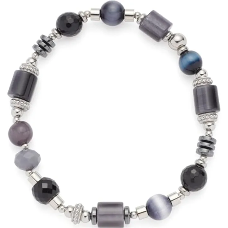 JEWELS BY LEONARDO Armband Casoria, elastischer Arm-Schmuck aus silberfarbenem Edelstahl mit geometrischen Perlen in Schwarz und Grautönen, 20 cm, Schmuck für Damen, 024304