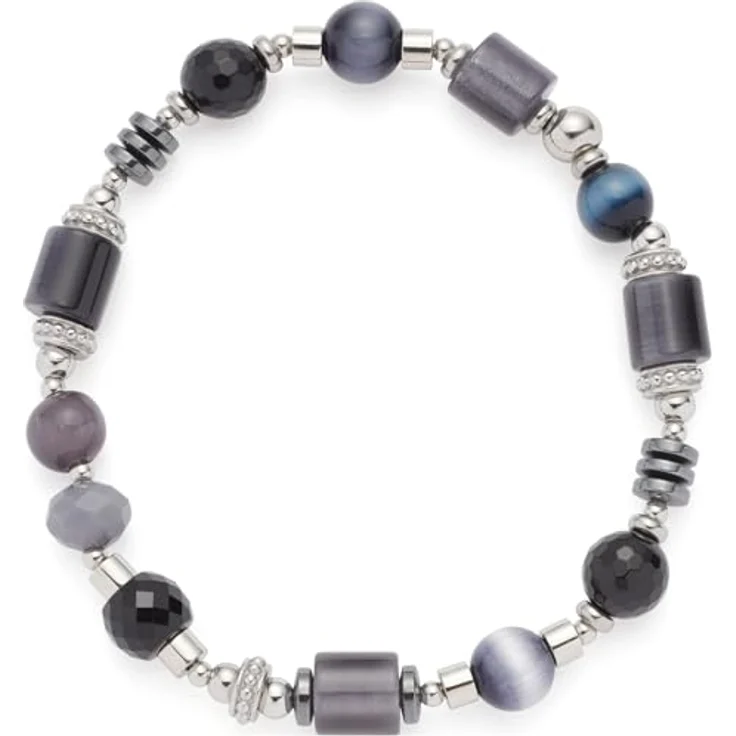 JEWELS BY LEONARDO Armband Casoria, elastischer Arm-Schmuck aus silberfarbenem Edelstahl mit geometrischen Perlen in Schwarz und Grautönen, 20 cm, Schmuck für Damen, 024304 – Bild 1