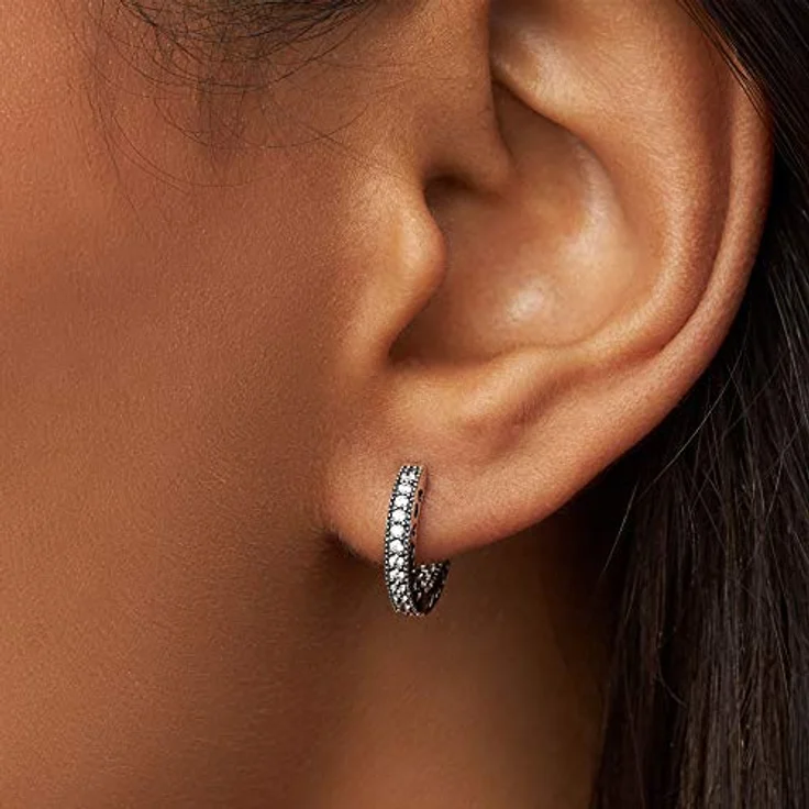 Pandora Creolen Signature 296317CZ, 925er Silber mit Zirkonia-Besatz, 1,3 cm Länge – Bild 4