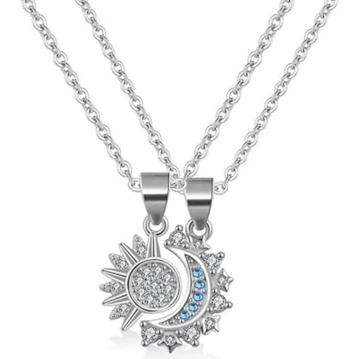 FDEETY Personalisiert Edelstahl Paar Halskette Sonne und Mond mit Edelstein, verstellbar und in stilvoller Geschenkbox – Bild 1