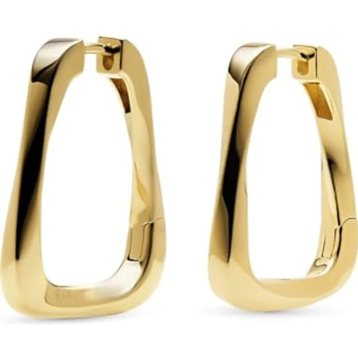 JETTE Creolen SIMPLE 88853768, geometrische Ohrringe aus goldfarbenem 925er Silber mit rhodinierter Oberfläche und Schnappverschluss – Bild 1