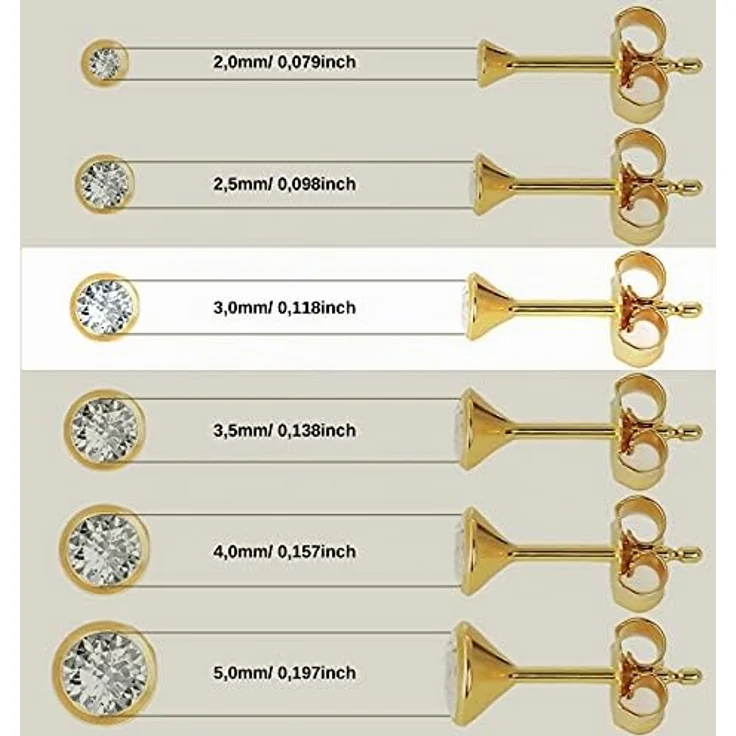 NKlaus Ohrstecker Gold 333, 8 Karat, Zirkonia Weiß, 3 mm, 2 Stück, leicht und komfortabel, elegantes Design – Bild 3
