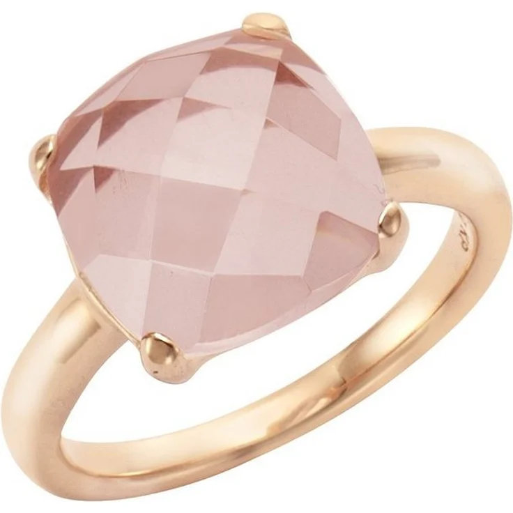Jamelli Fingerring Silber 925 rosé-vergoldet mit 12mm echtem Rosenquarz, glänzend, Damenring