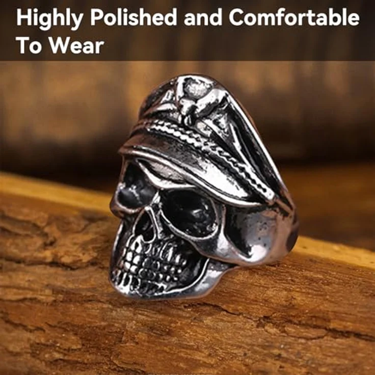 yolzhxe 5 Stück Totenkopf-Herrenringe, Verstellbares Edelstahl Gothic Ring Set mit Retro Punk Rock Designs für Halloween und Mottopartys – Bild 4