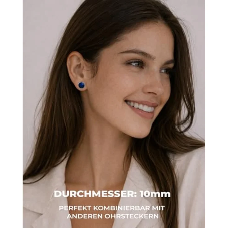 PURAJA Lapislazuli Ohrstecker, 925 Sterling Silber, handgefertigte Damen Edelstein Ohrringe für Allergiker, 10mm – Bild 3