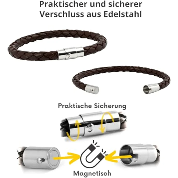 Simaru Lederarmband, handgeflochtenes Echtlederarmband mit Edelstahl-Magnetverschluss, Unisex, made in Germany, in verschiedenen Größen erhältlich – Bild 2
