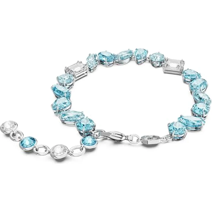 Swarovski Gema Armband, Blaues rhodiniertes Damenarmband mit Swarovski Kristallen und Boho-Stil Design – Bild 4