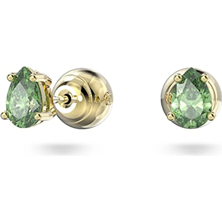 Swarovski Chroma, Vergoldete Damenohrringe mit Tropfenförmigen Brillantschliff-Kristallen in leuchtendem Grün – Bild 2
