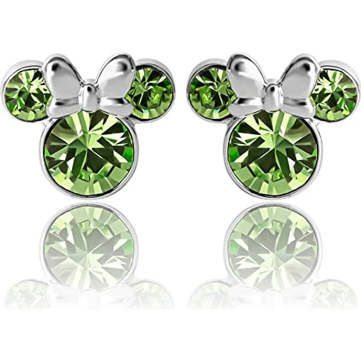 Disney Damen Minnie Mouse Geburtsstein-Ohrstecker mit Peridot-Kristall, silber-blitzbeschichtet – Bild 4