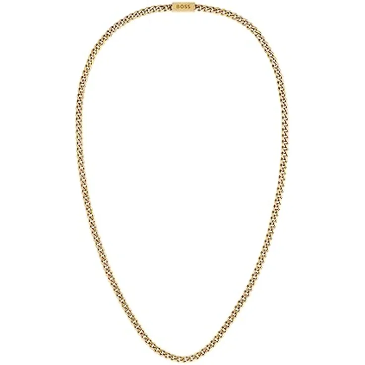 BOSS Jewelry Gliederhalskette für Herren, Edelstahl mit goldgelber IP-Beschichtung, 61 cm, magnetischer Verschluss, graviertes Logo